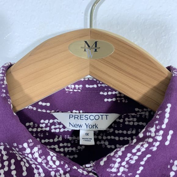 Prescott New York Purple Button Scrunchy Sleeve Blouse Plus Size 1X Women’s - Picture 7 of 11